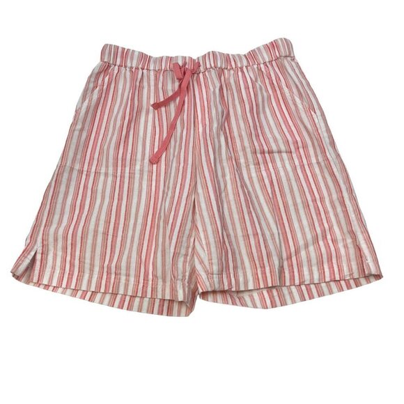 Emily Daniels Pull On Drawstring Shorts Pink/White Striped Size Small Pockets - Picture 1 of 9